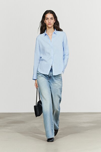 Massimo Dutti Dökümlü %100 keten gömlek