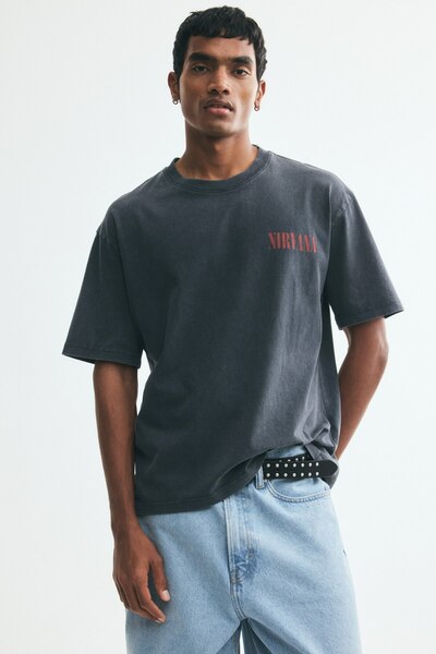 H&M Pamuklu ve Baskılı Tişört Relaxed Fit