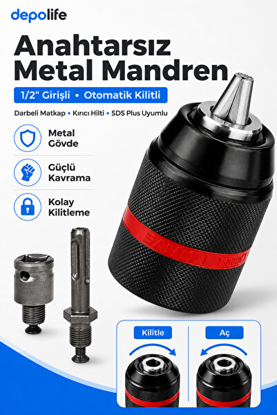 Depolife 13mm Metal Kilitlemeli Matkap Kırıcı Darbeli için Mandren 1/2" giriş...