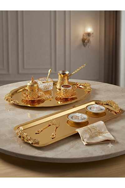 Elzemm store GOLD KAPLAMA OVAL VE DİKDÖRTGEN KULPLU MODEL SERVİS VE SUNUM TEP...