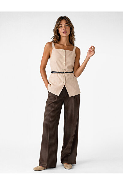 Koton Square Collar Buttoned Belted Rope Strap Vest