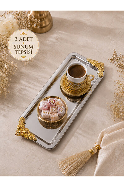 Fİ HOME 3 Adet Sunumluk Tepsi & kahve tepsisi & çay tepsisi