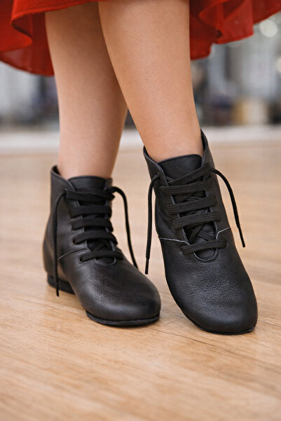 bitangosu Black Leather Dance Boots - Lace-Up - Suede Sole - Suitable for All...