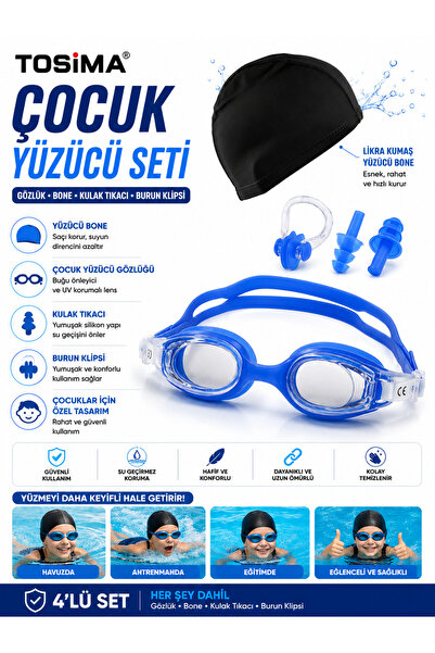 Tosima Silicone Children's Swimming Cap and Lycra Swimming Cap Earplug Nose C...