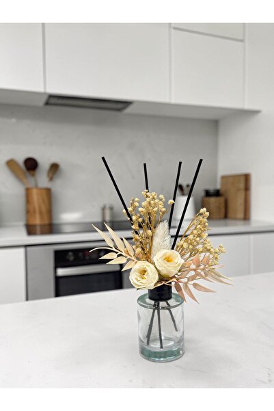 Room Fragrance Glass Cylinder Bottle with Decorative Rod | Artificial Rose Embellished Reed Diffuser Room Fragrance Bottle Double Flower