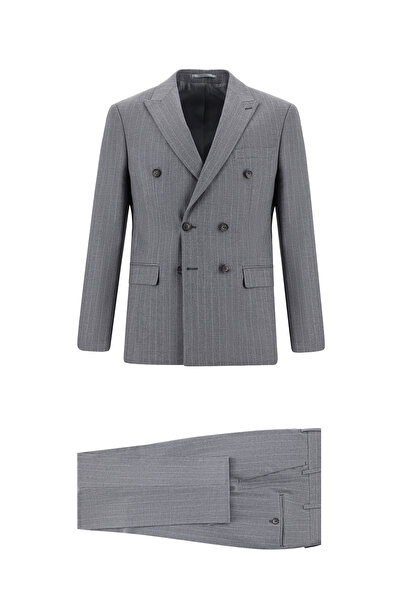 Abdullah Kiğılı 7 Drop Super Slim Fit Eksra Dar Kesim Fit Çizgili Kruvaze Tak...