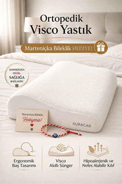 Auracar Ortopedik Visco Boyun Yastığı Boyun Düzleşmesine Destekli Lüks Yastık