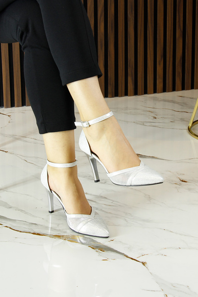 Erkan Saçmacı Liana Lame Mesh Pointed Toe Classic Thin Heeled Shoes
