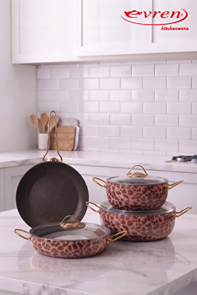 Evren , 7 Piece Leopard Granite Cookware Set Non-Stick Non-Stick Base