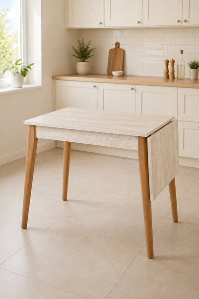 VİLİNZE Vilinze Avanos Mdf Traverten Katlanır Ahşap Mutfak Masası - 70x80 cm