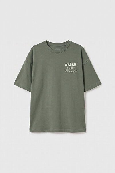 TOMMY LIFE Khaki Oversize Short Sleeve Printed Girls' T-Shirt - 75175