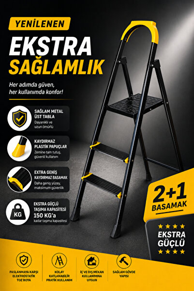 LAVİNGER Ze Hardy 2+1 Basamaklı Özel Tasarım Hafif Merdiven (Kaymaz Papuçlu) ...