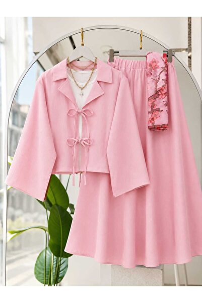 MODA VEDAT Ženski set suknje sa prednjom mašnom -0475