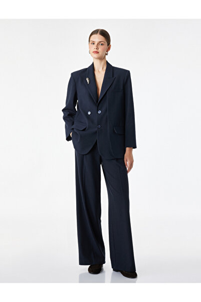 Koton Double-Breasted Collar Long Sleeve Blazer Jacket with Metal Accessories