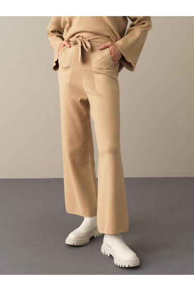 Xint Kadın Bej Regular Fit Triko Pantolon