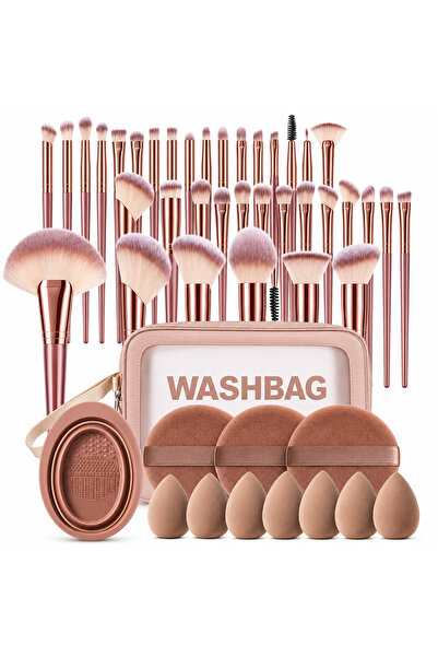 Arabest 36Pcs Makeup Brush Set with Sponges, Puffs, Cleansing Pad, Storage Wa...