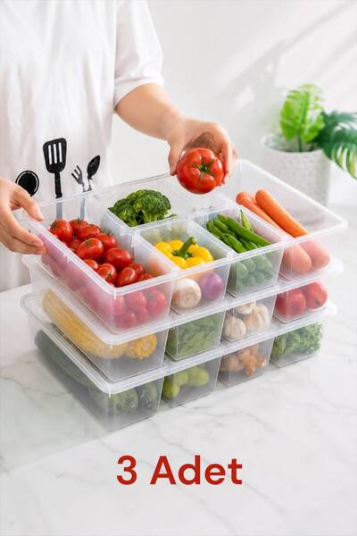Bayev 3-Pack Luna Refrigerator Organizer with Lid, Crisper with 5 Compartment...