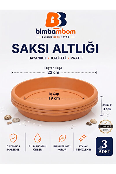 bimbambom Plastik Saksı Tabağı 20 Cm 3 Adet Saksı altlığı