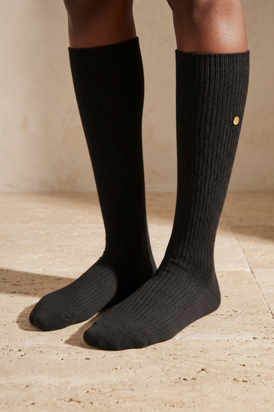 Katia&Bony Women's Corded Fabric Knee-High Socks Black
