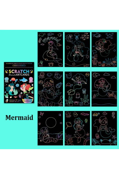 choice2 Mermaid Children Scratch Painting Set Cartoon Colorful Card DIY Drawi...