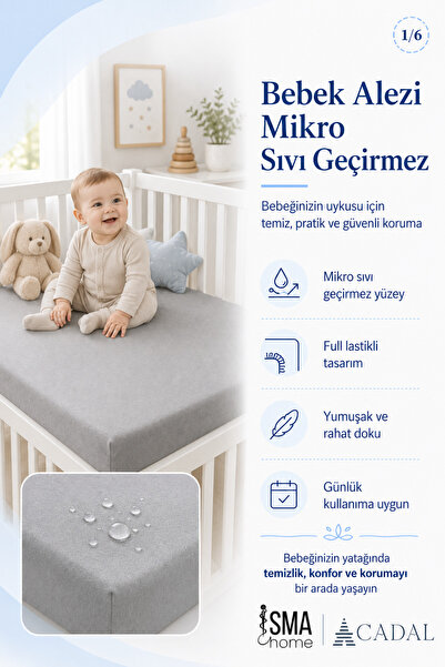 A Cadal Gri bebek alezi 70x140 mikro sıvı geçirmez