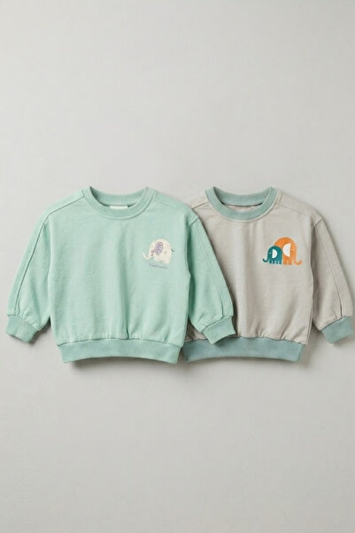 lilico Children's Cotton Colored Printed Oversized 2-Thread 2-Piece Sweatshirt
