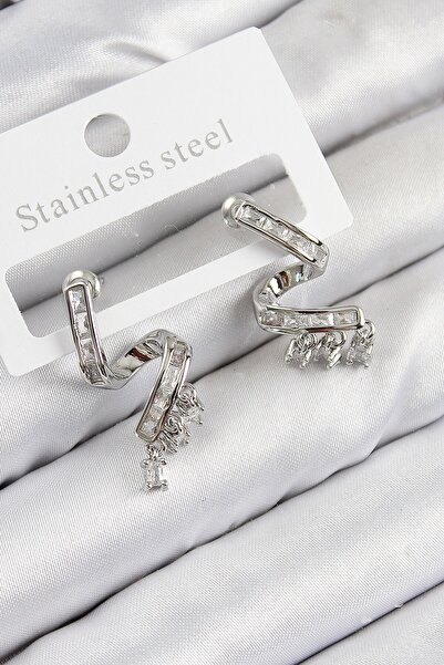 Inure Jewelry أقراط نسائية من حجر الزركون النحاسي موديل مجعد فضي اللون