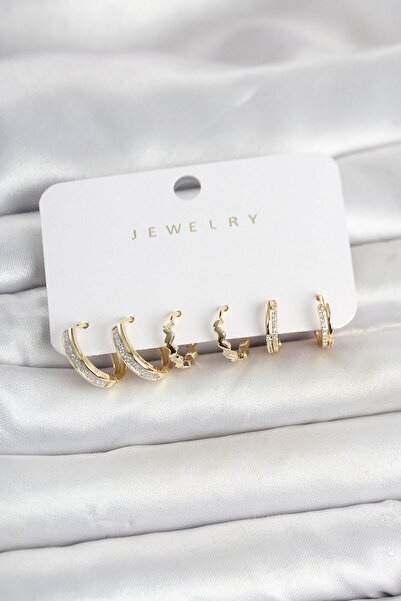 Inure Jewelry طقم أقراط نسائية من النحاس باللون الذهبي