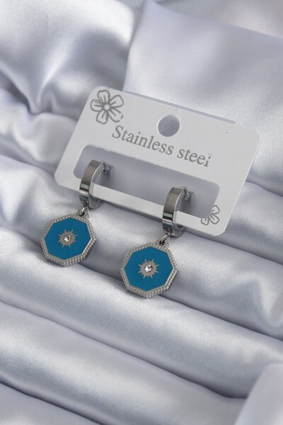 Inure Jewelry 316L الصلب الفضة اللون نموذج هندسي الزركون حجر التفاصيل أقراط ن...