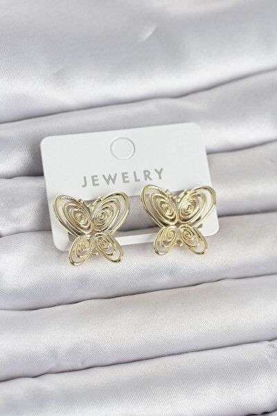 Inure Jewelry Füsun Earring Model Gold Color Butterfly Model Brass Women's Ea...