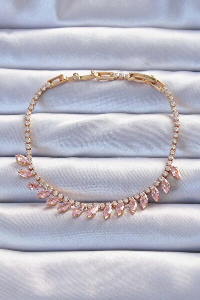 Inure Jewelry سوار من سلسلة Vip النحاسية باللون الذهبي مع حجر الزركون الوردي