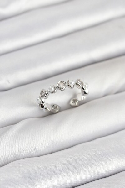 Inure Jewelry خاتم نسائي من حجر الزركون واللؤلؤ باللون الفضي النحاسي