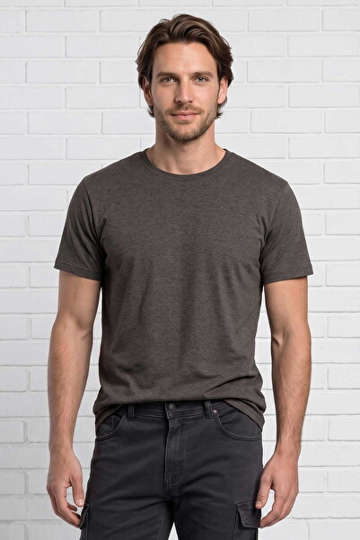 İŞMONT Erkek Antrasit Kısa Kollu Bisiklet Yaka T-Shirt İş Kıyafeti Ribanalı Y...