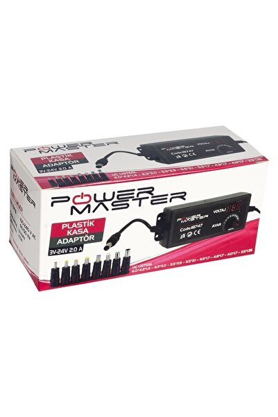 Powermaster PM-18747 3 Volt - 24 Volt - 2 Amper Çok Uçlu Dijital Ekranlı Ayarlı Kademeli Adaptör