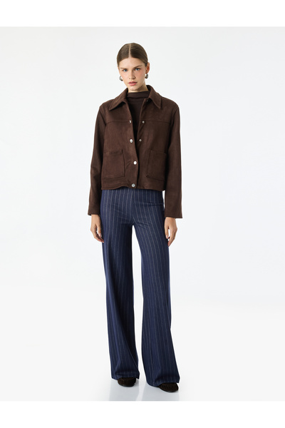 Koton High Waist Striped Wide Leg Pants with Pockets
