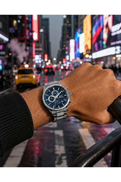 Slazenger Erkek Kol Saati Gümüş Metal Kordon Mavi Gümüş Kadran 45MM Paslanmaz...