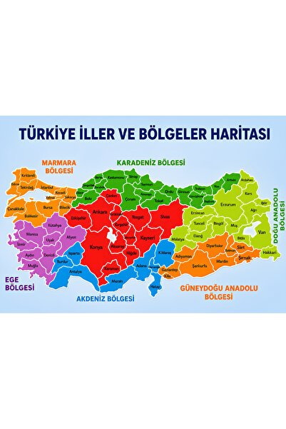 Genel Markalar Türkiye İller Ve Bölgeler Haritası 50x70 Branda Baskı