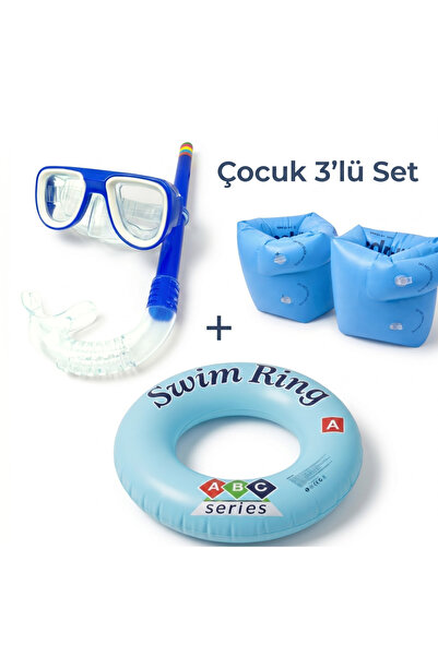 Mustran 3-6 Yaş Çocuk 3'lü Deniz ve Havuz Yüzme Seti Maske Şnorkel - Yürüyen ...