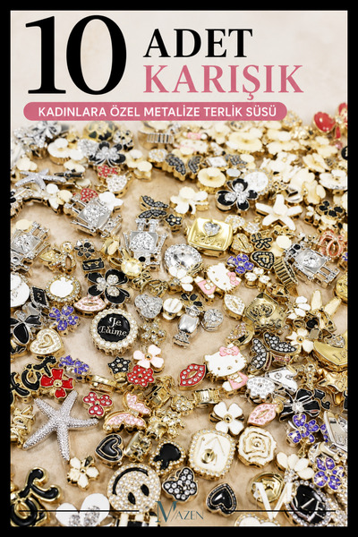 MAZEN Metalize Terlik Süsü 10’lu Set Kadınlara Özel – Karışık Figürlü, Taşlı,...