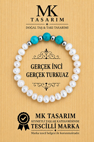 MK tasarım Relaxing, Calming, Energy Bracelet Real Pearl Turquoise Stone Brac...