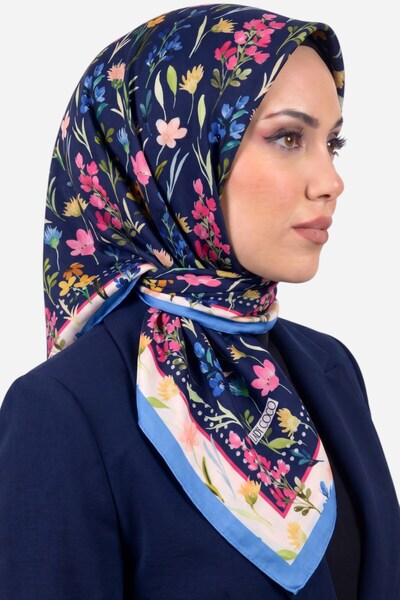 hadiora Women's Blue Colorful Floral Patterned Organic Cotton Soft Scarf