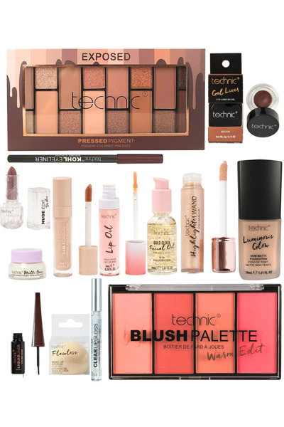 TECHNIC UK Exposed Gift 14 Pc All-in-One Makeup Kit(3 eye products in brown),...