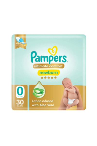 Pampers حفاضات بامبرز ألتيميت كومفورت، مقاس 0، <2.5 كجم، عبوة حمل، 30 حفاضة