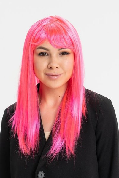 ReilaParty Candy Pink Dark Pink Color Long Straight Party Wig