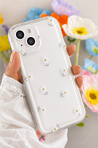 Go Aksesuar Iphone 15 - 14 - 13 UyumluŞeffaf Papatya Tasarımlı Baskı Desenli ...