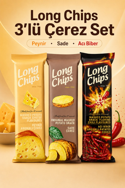 long chips 3'lü Çerez Seti