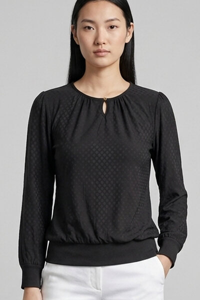 Şiir Harare Women's Drawstring Drop Neck Buttoned Knitted Jacquard Stretchy L...