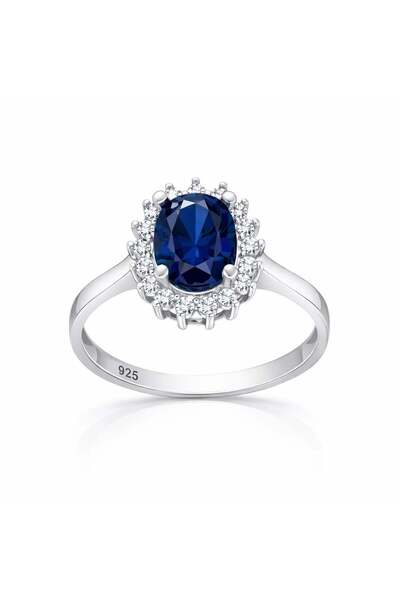 Inure Jewelry Gümüş Mavi Taşlı Oval Kadın Yüzük