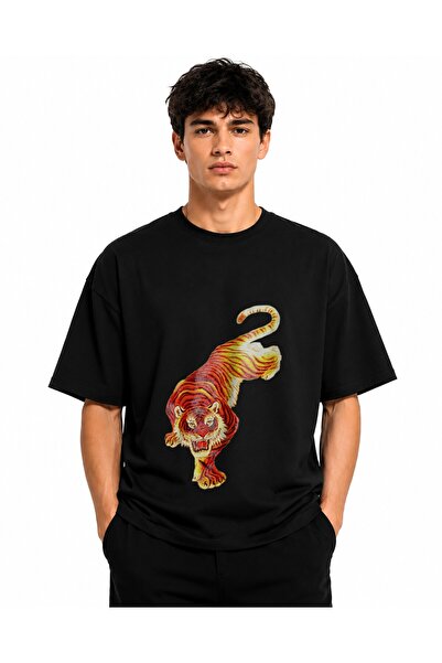 Inscriptie Ουνισέξ Βαμβακερό T-Shirt Υψηλής Ποιότητας  "Φωτιστική Τίγρη "