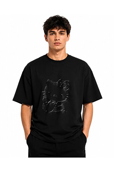 Inscriptie Tricou Unisex Bumbac Premium Casual " Hello Kitty alb-negru "